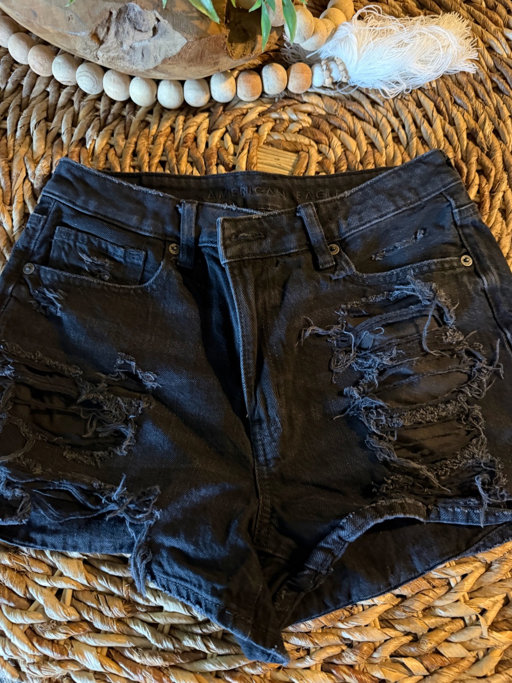 American Eagle Outfitters Distressed Black Jean Shorts